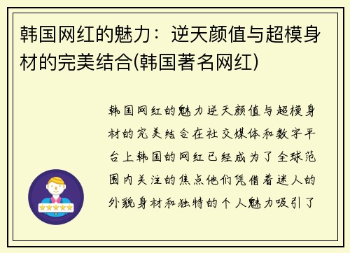 韩国网红的魅力：逆天颜值与超模身材的完美结合(韩国著名网红)